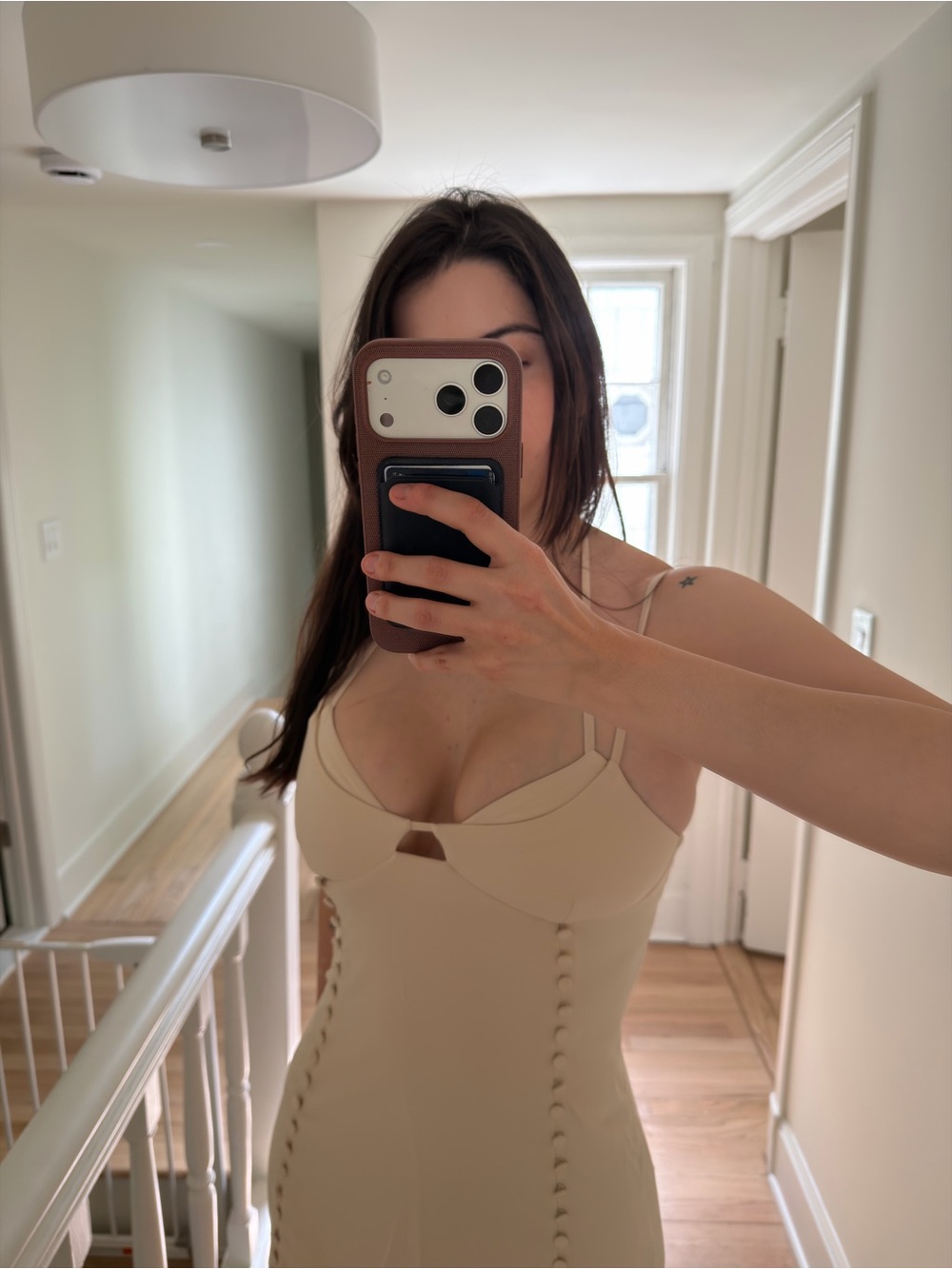 SIMKHAI Beige Bodycon Dress with Bust Detail